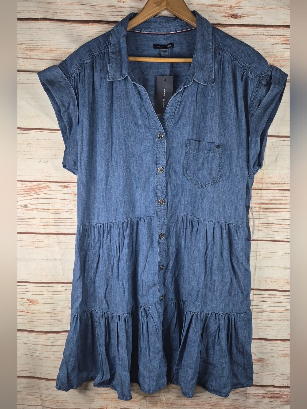 Tommy Hilfiger Tiered Chambray Dress Size 16 NWT - Picture 2 of 6